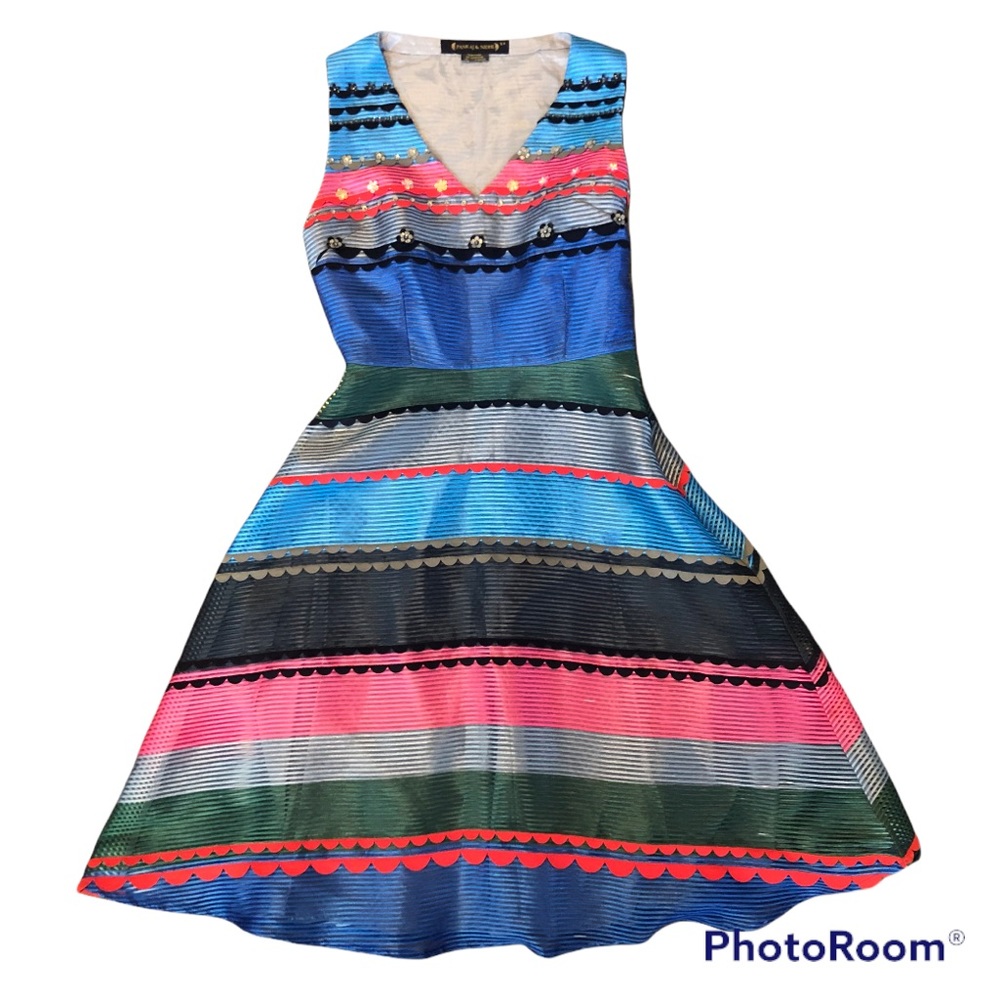 Anthropologie Pankaj & Nidhi Sleeveless V Neck Multicolored Prisma Dress